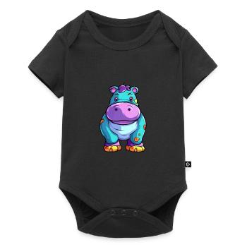 Hippo Colorful Watercolor Cartoon Kawaii Animal - Baby Premium short-sleeve bodysuit - black - Front