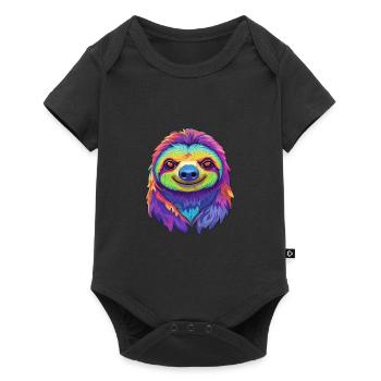 Faultier buntes Aquarell Cartoon Kawaii Tier - Baby Premium Kurzarmbody - Schwarz - Vorne