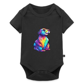 Loutre Aquarelle colorée Dessin animé Kawaii Animal - Body à manches courtes Premium Bébé - noir - Devant