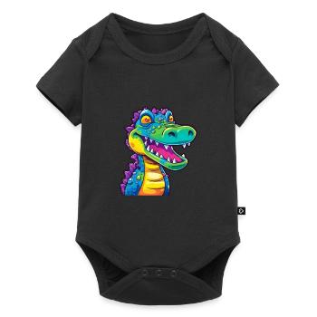 Krokodil bunte Aquarell-Karikatur Kawaii Anima - Baby Premium Kurzarmbody - Schwarz - Vorne