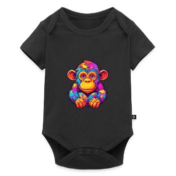 Chimpanzé Aquarelle Colorée Dessin Animé Kawaii Anim - Body à manches courtes Premium Bébé - noir - Devant