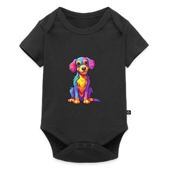Chien Aquarelle Colorée Dessin Animé Kawaii Animal - Body à manches courtes Premium Bébé - noir - Devant
