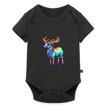 Caribou Colorful Watercolor Cartoon Kawaii Animal - Baby Premium short-sleeve bodysuit - black - Front