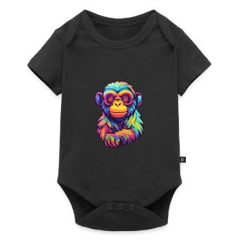 Monkey Colorful Watercolor Cartoon Kawaii Animal - Baby Premium short-sleeve bodysuit - black - Front