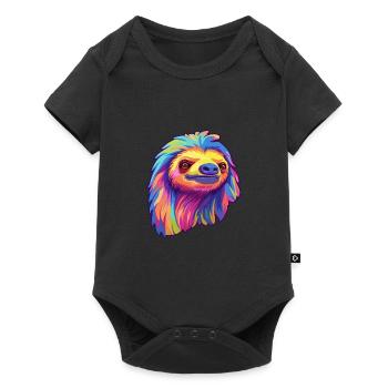 Faultier buntes Aquarell Cartoon Kawaii Tier - Baby Premium Kurzarmbody - Schwarz - Vorne