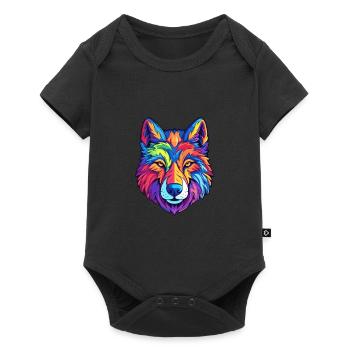 Wolf Colorful Watercolor Cartoon Kawaii Animal - Baby Premium short-sleeve bodysuit - black - Front