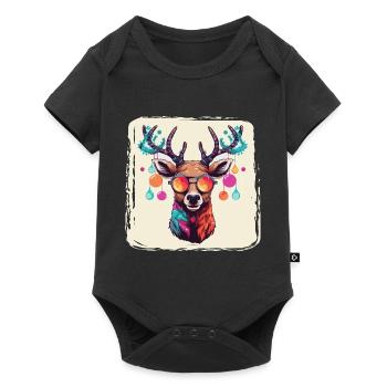 Renne avec boules de Noël et chapeau - Body à manches courtes Premium Bébé - noir - Devant