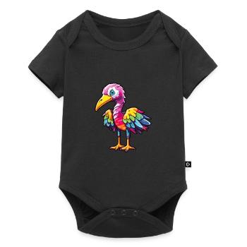 Kranich buntes Aquarell Karikatur Kawaii Tier - Baby Premium Kurzarmbody - Schwarz - Vorne