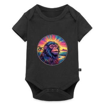 Babouin Aquarelle Colorée Dessin Animé Kawaii Animal - Body à manches courtes Premium Bébé - noir - Devant