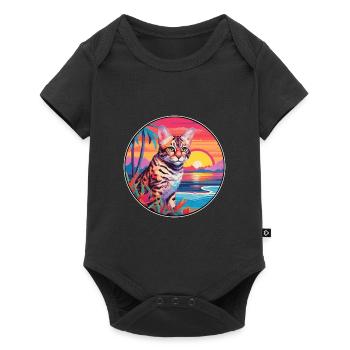 Rotluchs buntes Aquarell Karikatur Kawaii Tier - Baby Premium Kurzarmbody - Schwarz - Vorne
