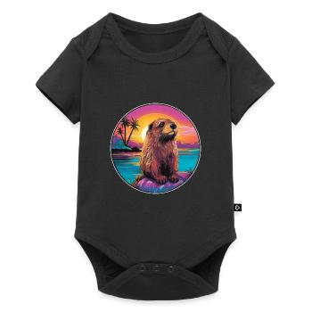 Beaver Colorful Watercolor Cartoon Kawaii Animal - Baby Premium short-sleeve bodysuit - black - Front
