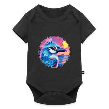 Blue Jay Colorful Watercolor Cartoon Kawaii Animal - Baby Premium short-sleeve bodysuit - black - Front