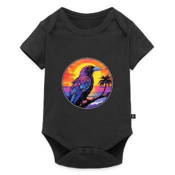 Crow Colorful Watercolor Cartoon Kawaii Animal - Baby Premium short-sleeve bodysuit - black - Front