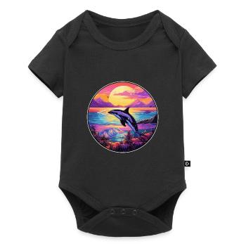 Orca Buntes Aquarell Cartoon Kawaii Tier - Baby Premium Kurzarmbody - Schwarz - Vorne