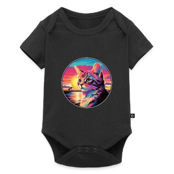 Chat Aquarelle Colorée Dessin Animé Kawaii Animal - Body à manches courtes Premium Bébé - noir - Devant