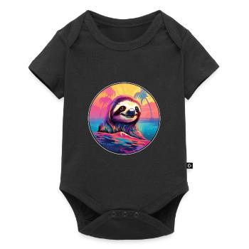 Faultier buntes Aquarell Cartoon Kawaii Tier - Baby Premium Kurzarmbody - Schwarz - Vorne