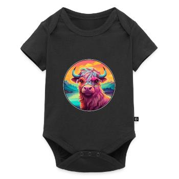 Yak Colorful Watercolor Cartoon Kawaii Animal - Baby Premium short-sleeve bodysuit - black - Front