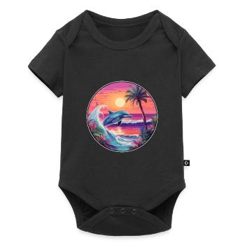 Dolphin Colorful Watercolor Cartoon Kawaii Animal - Baby Premium short-sleeve bodysuit - black - Front