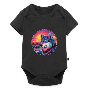 Wolf Colorful Watercolor Cartoon Kawaii Animal - Baby Premium short-sleeve bodysuit - black - Front