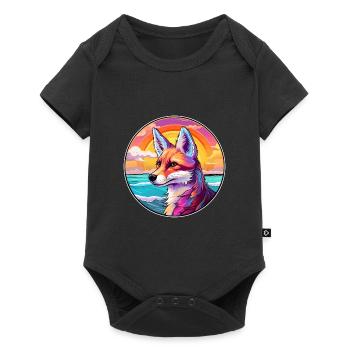 Fox Colorful Watercolor Cartoon Kawaii Animal - Baby Premium short-sleeve bodysuit - black - Front