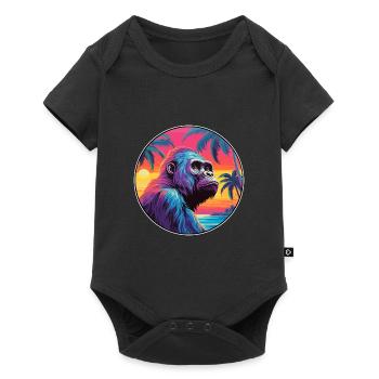 Gorilla Colorful Watercolor Cartoon Kawaii Animal - Baby Premium short-sleeve bodysuit - black - Front
