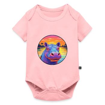Hippo Colorful Watercolor Cartoon Kawaii Animal - Baby Premium short-sleeve bodysuit - rose - Front