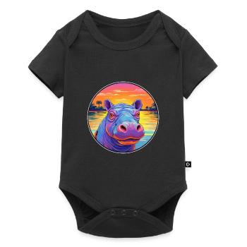 Hippo Colorful Watercolor Cartoon Kawaii Animal - Baby Premium short-sleeve bodysuit - black - Front
