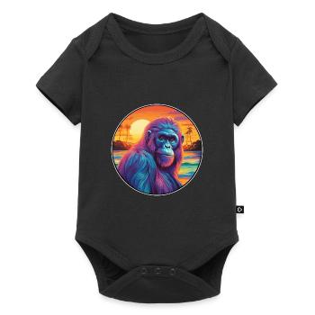 Orang-outan coloré aquarelle dessin animé Kawaii animal de compagnie - Body à manches courtes Premium Bébé - noir - Devant