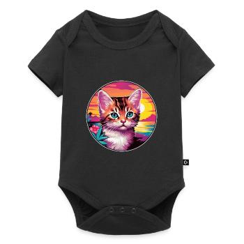 Kitten Colorful Watercolor Cartoon Kawaii Animal - Baby Premium short-sleeve bodysuit - black - Front