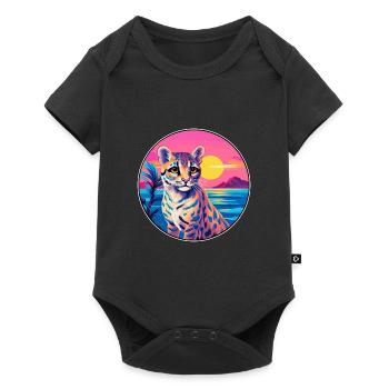 Ocelot Colorful Watercolor Cartoon Kawaii Animal - Baby Premium short-sleeve bodysuit - black - Front