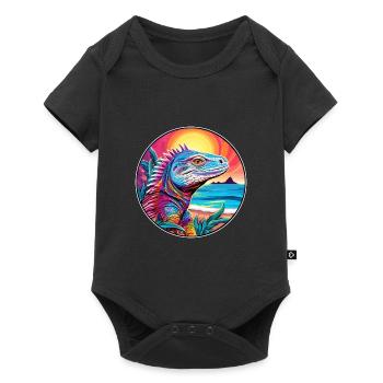 Iguana Colorful Watercolor Cartoon Kawaii Animal - Baby Premium short-sleeve bodysuit - black - Front