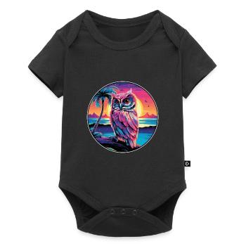 Owl Colorful Watercolor Cartoon Kawaii Animal - Baby Premium short-sleeve bodysuit - black - Front