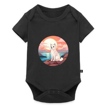 Polarfuchs Bunte Aquarell-Karikatur Kawaii Haustier - Baby Premium Kurzarmbody - Schwarz - Vorne