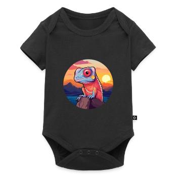 Chameleon Colorful Watercolor Cartoon Kawaii Pet - Baby Premium short-sleeve bodysuit - black - Front