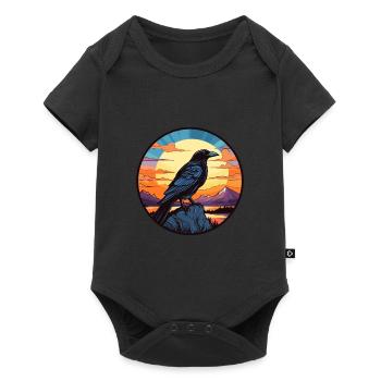 Crow Colorful Watercolor Cartoon Kawaii Animal - Baby Premium short-sleeve bodysuit - black - Front