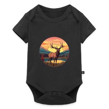 Elk Colorful Watercolor Cartoon Kawaii Animal - Baby Premium short-sleeve bodysuit - black - Front