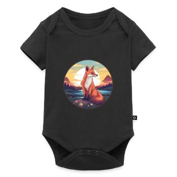 Gelehrter Fuchs Buntes Aquarell Cartoon Kawaii Haustier - Baby Premium Kurzarmbody - Schwarz - Vorne