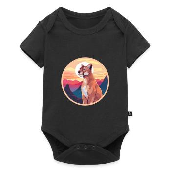 Cougar Aquarelle Colorée Dessin Animé Kawaii Animal - Body à manches courtes Premium Bébé - noir - Devant