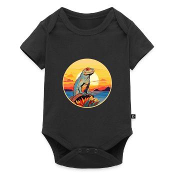 Iguana Colorful Watercolor Cartoon Kawaii Animal - Baby Premium short-sleeve bodysuit - black - Front