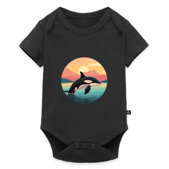 Orca Colorful Watercolor Cartoon Kawaii Animal - Baby Premium short-sleeve bodysuit - black - Front
