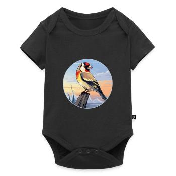 Stieglitz Bunte Aquarell-Karikatur Kawaii Haustier - Baby Premium Kurzarmbody - Schwarz - Vorne