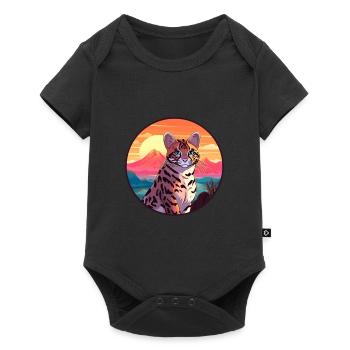 Ocelot Colorful Watercolor Cartoon Kawaii Animal - Baby Premium short-sleeve bodysuit - black - Front