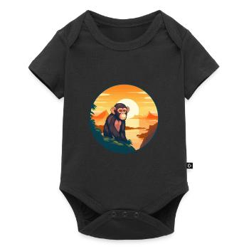 Monkey Colorful Watercolor Cartoon Kawaii Animal - Baby Premium short-sleeve bodysuit - black - Front