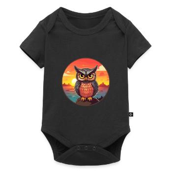 Owl Colorful Watercolor Cartoon Kawaii Animal - Baby Premium short-sleeve bodysuit - black - Front
