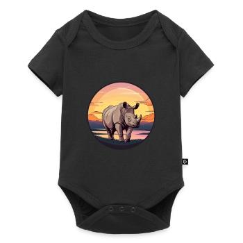 Rhino Colorful Watercolor Cartoon Kawaii Animal - Baby Premium short-sleeve bodysuit - black - Front