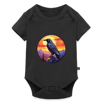 Raven Colorful Watercolor Cartoon Kawaii Animal - Baby Premium short-sleeve bodysuit - black - Front