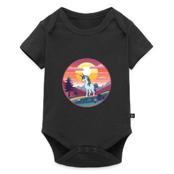 Unicorn Colorful Watercolor Cartoon Kawaii Animal - Baby Premium short-sleeve bodysuit - black - Front
