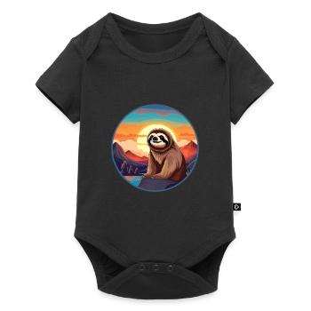 Faultier buntes Aquarell Cartoon Kawaii Tier - Baby Premium Kurzarmbody - Schwarz - Vorne