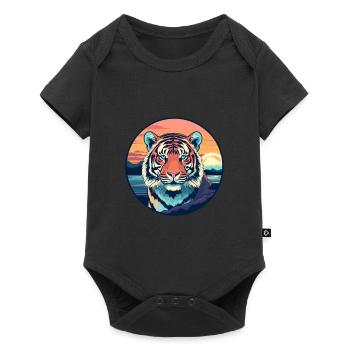 Tiger Colorful Watercolor Cartoon Kawaii Animal - Baby Premium short-sleeve bodysuit - black - Front