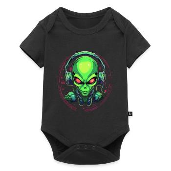 Alien with headphones Extraterrestrial DJ Music - Baby Premium short-sleeve bodysuit - black - Front